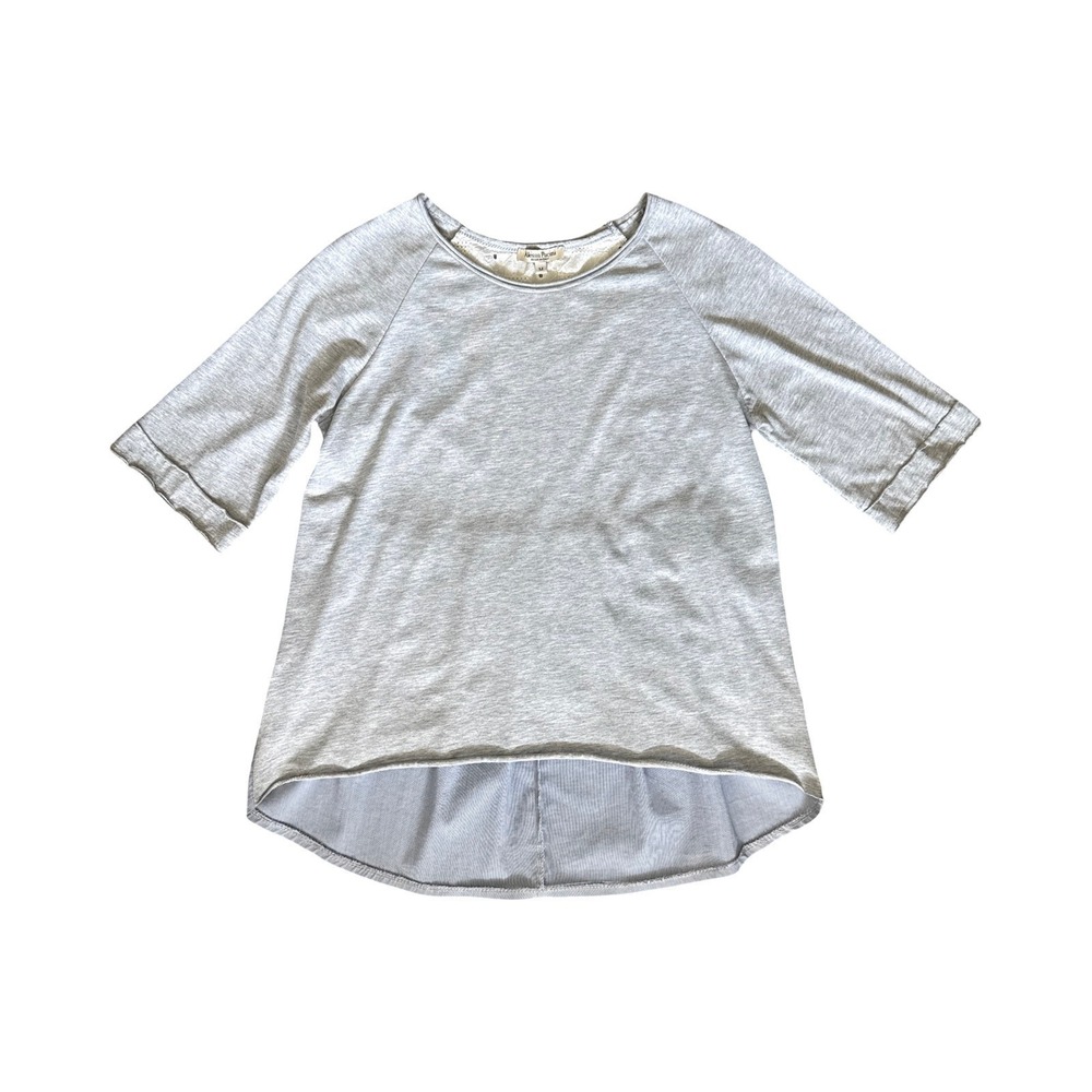 Alessia Pacini Italian Mixed Media Eyelet Back Top Gray Blue Striped Size M - Picture 3 of 10